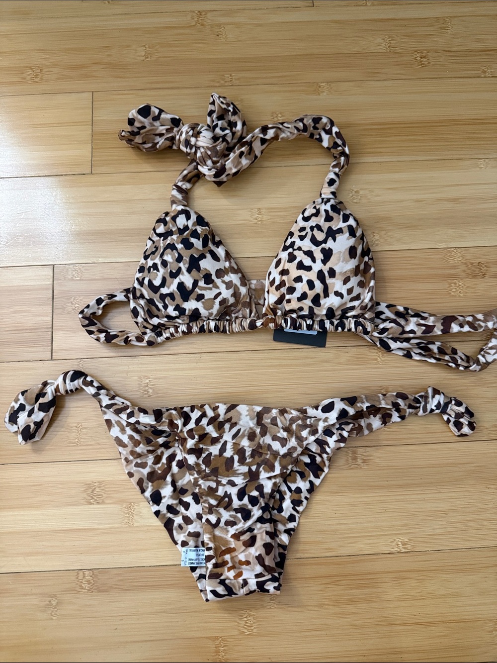 Leopard Print Tie-Side Bikini Set - Brown